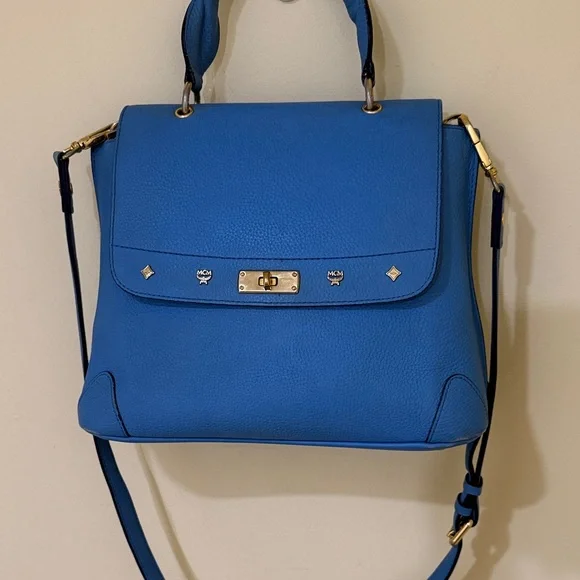 MCM Sky Blue Leather Authentic MCM Shoulder Bag MCM Crossbody MCM Handbag - Picture 16 of 16